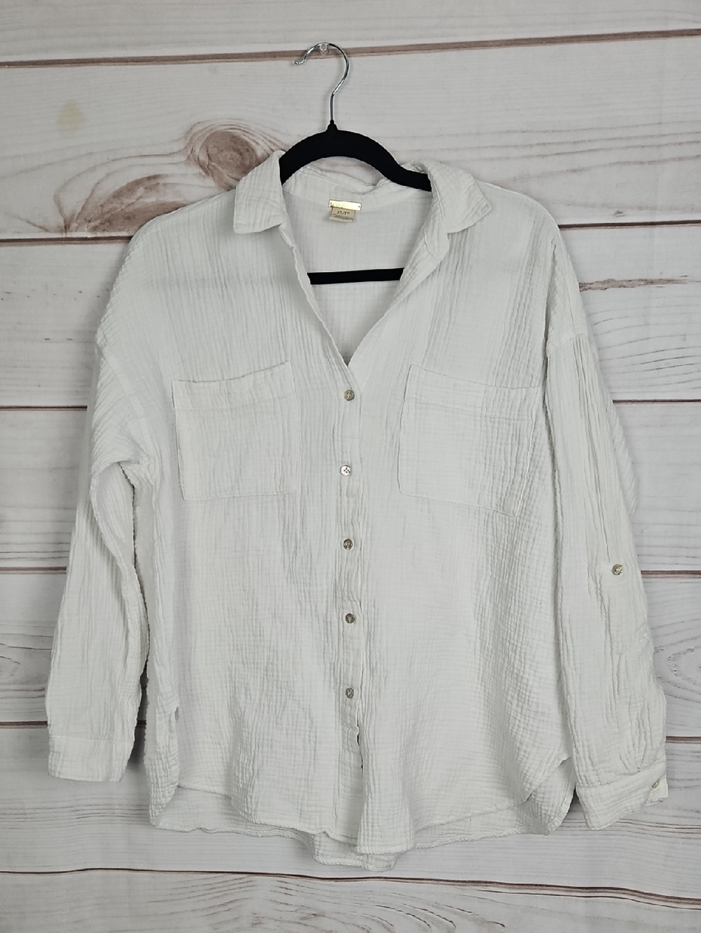Magaschoni 100% Organic Cotton Gauze Button Down Shirt XS White